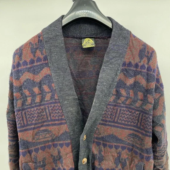 Tejidos Ruminahui Cardigan Sweater Mens XL Multicolor Wool Ecuadorian